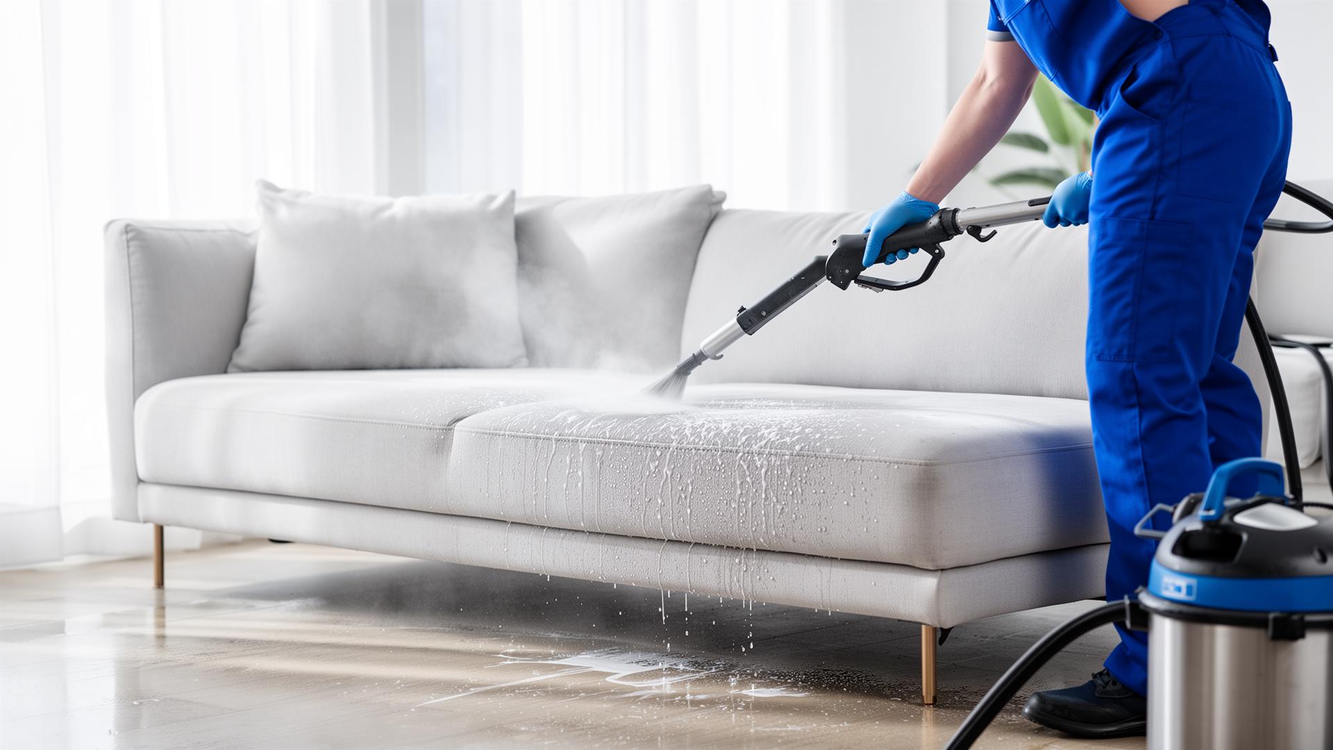Limpieza profesional de sillón con máquina de vapor